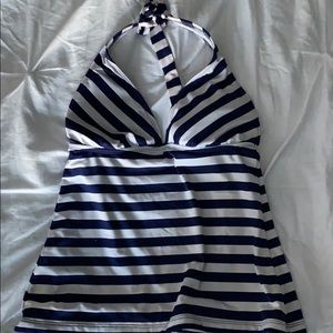 Blue and white striped swim top